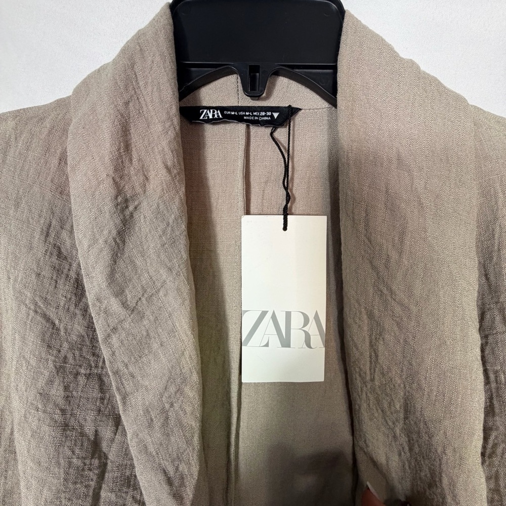Zara Belted Textured Women's Long Sleeve Kimono Jacket In Beige/Tan Size M/L NWT - Picture 11 of 16